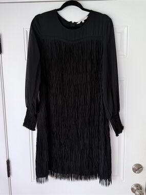 Part two black mini fringe dress with long sleeve‎ size 40 L